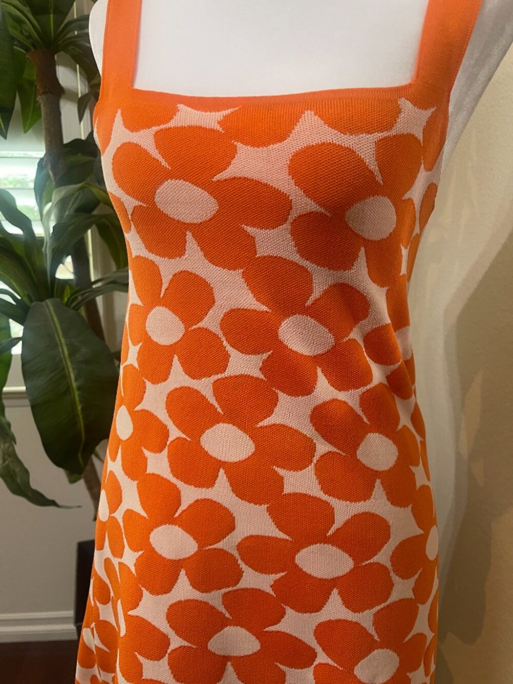 Zara Orange Floral Jacquard Knit Mini Dress M - Picture 3 of 11